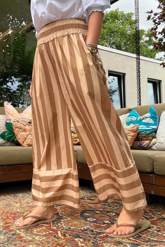 Bloc Stripe Wide Leg Pant Nutmeg & Cedar